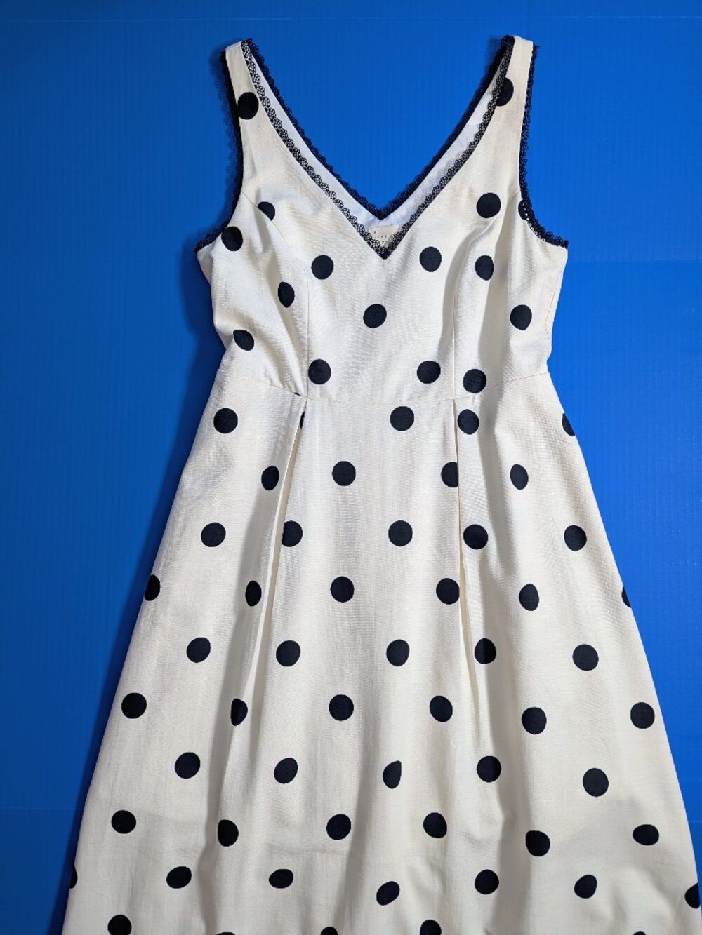 A New Day Lace Trim Cream Polka Dots Midi Dress Size S - Picture 3 of 12